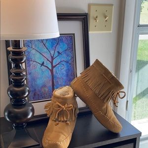 Lucky Brand Suede Leather Fringe Moccasins Booties